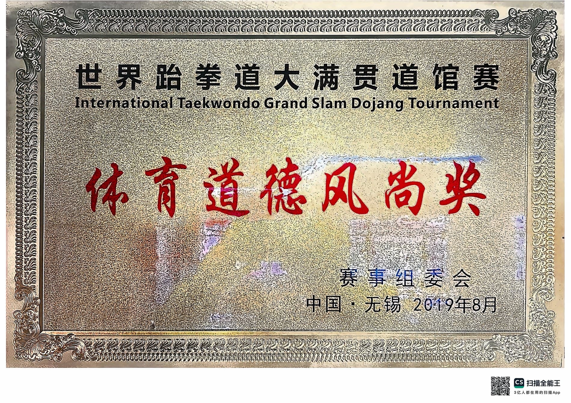 世界跆拳道大满贯道馆赛体育道德风尚奖